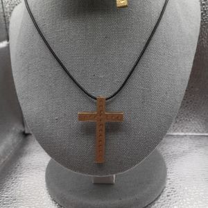 Wood gold cross pendant
